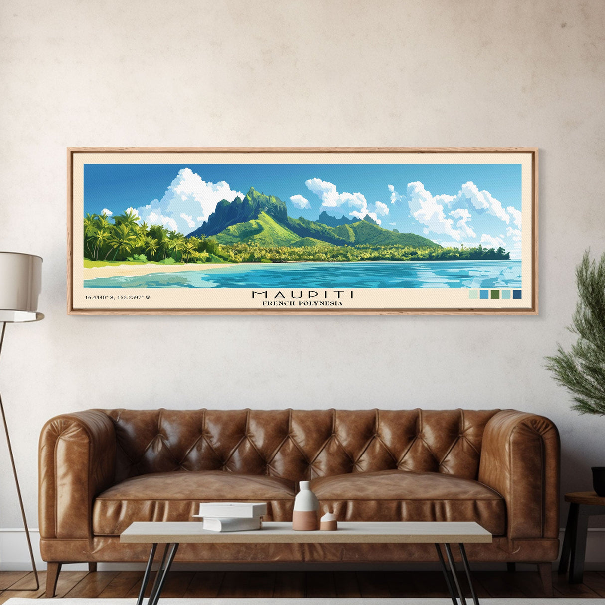 Maupiti, French Polynesia Panoramic Print, Vacation Gift, French Polynesia Wall Art, Beach Painting, Beach Decor, Large Wall Art, Wood Frame Art