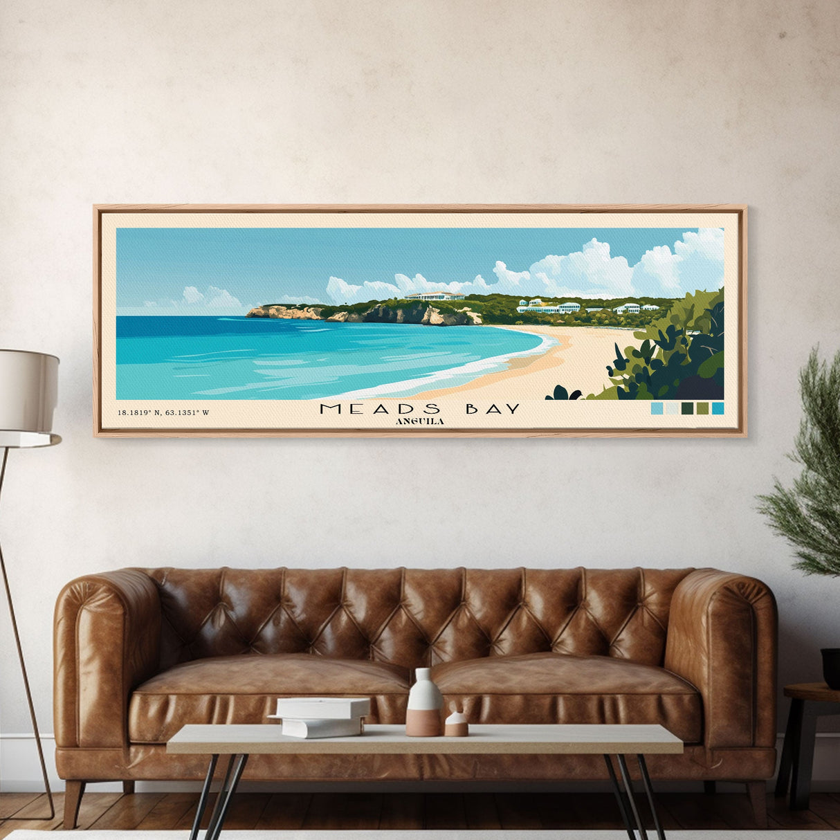 Meads Bay, Anguila Panoramic Print, Vacation Gift, Anguila Wall Art, Beach Painting, Beach Decor, Beach Or Lakehouse Art