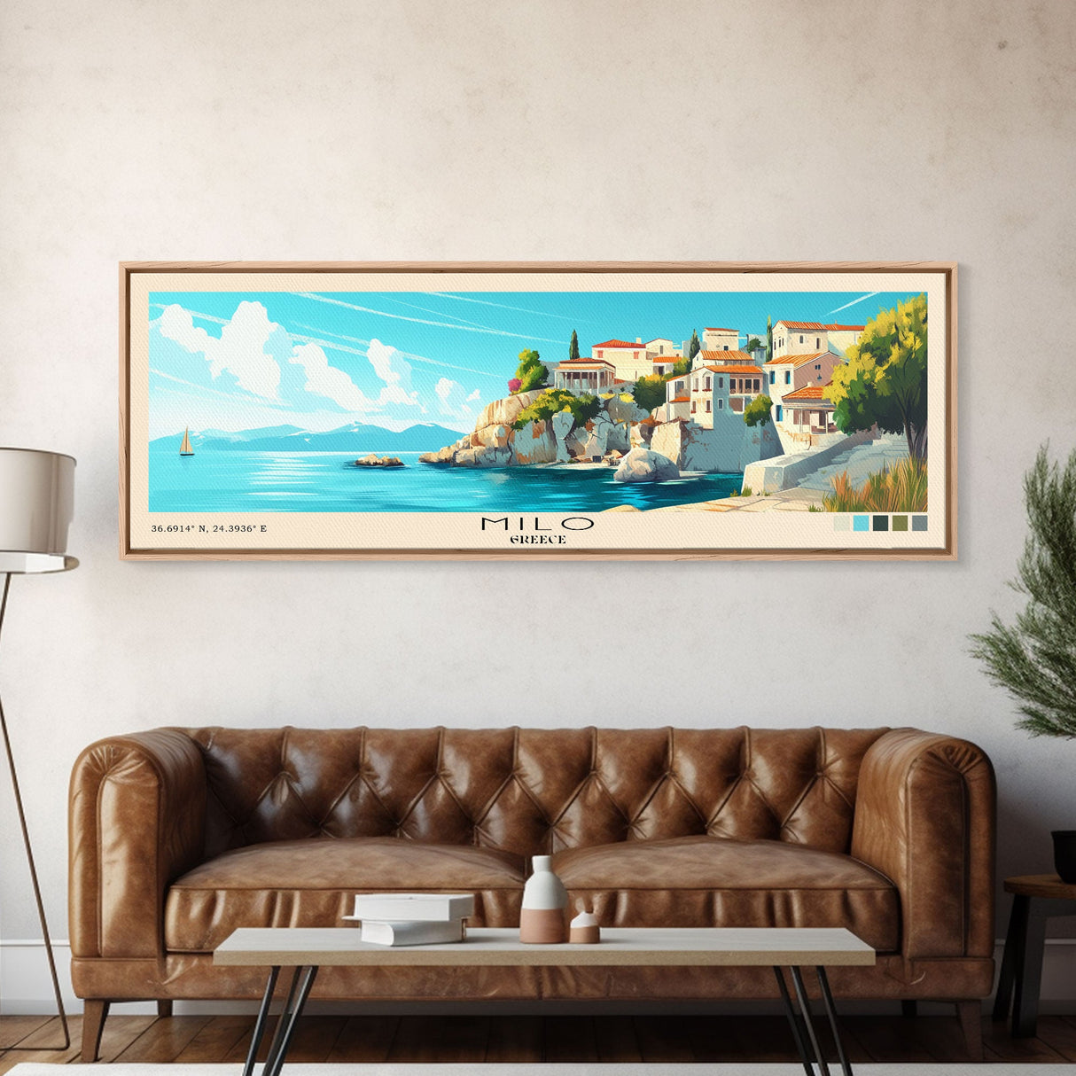 Milo, Greece Panoramic Beach Print, Vacation Gift, Greece Wall Art, Beach Painting, Beach Decor, Beach Painting