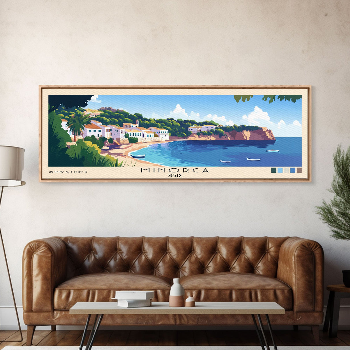 Minorca, Spain Panoramic Beach Print, Vacation Gift, Spain Wall Art, Framed Canvas Print, Framed Beach Painting