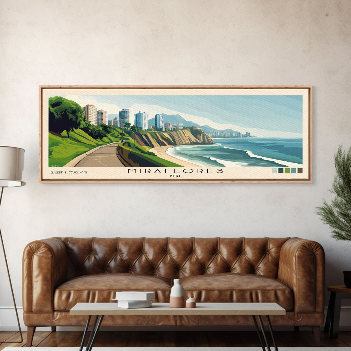 Miraflores, Peru Panoramic Print, Vacation Gift, Peru Wall Art, Beach Painting, Beach Decor, Beach Or Lakehouse Art