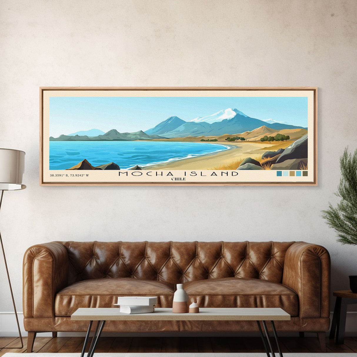 Mocha Island, Chile Panoramic Print, Vacation Gift, Chile Wall Art, Beach Painting, Beach Decor, Large Wall Art, Wood Frame Art