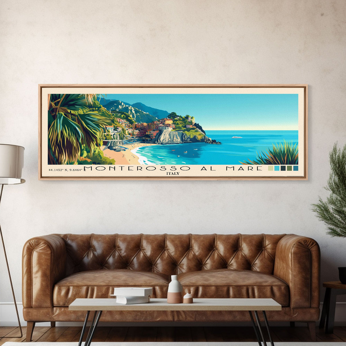 Monterosso al Mare, Italy Panoramic Print, Vacation Gift, Italy Wall Art, Beach Painting, Beach Decor, Beach Or Lakehouse Art