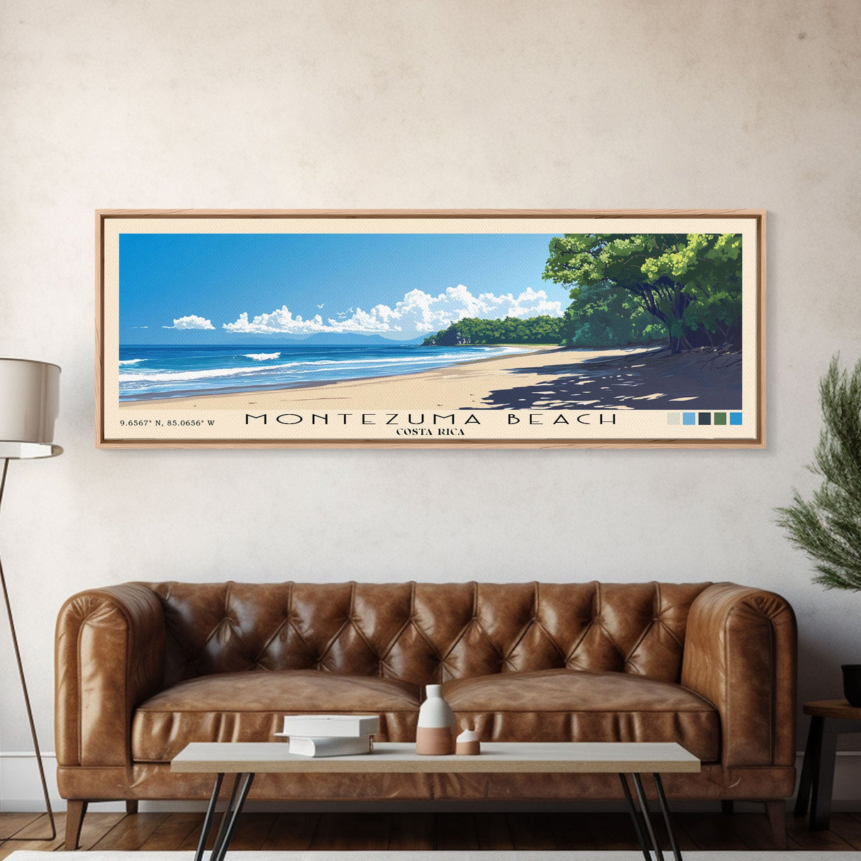 Montezuma Beach, Costa Rica Panoramic Beach Print, Vacation Gift, Costa Rica Wall Art, Beach Painting, Beach Decor, Beach Painting