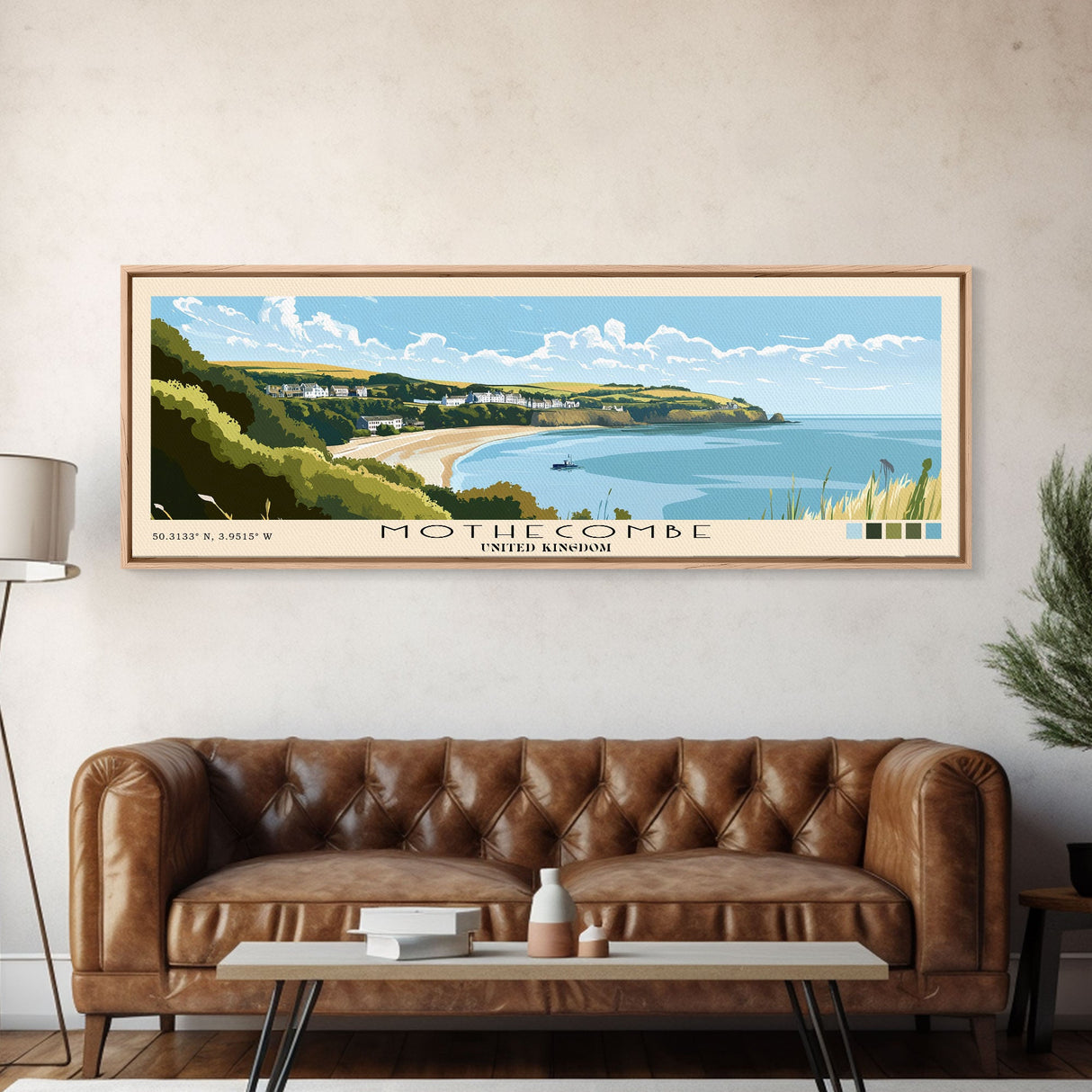 Mothecombe, United Kingdom Panoramic Print, Vacation Gift, United Kingdom Wall Art, Beach Painting, Beach Decor, Beach Or Lakehouse Art