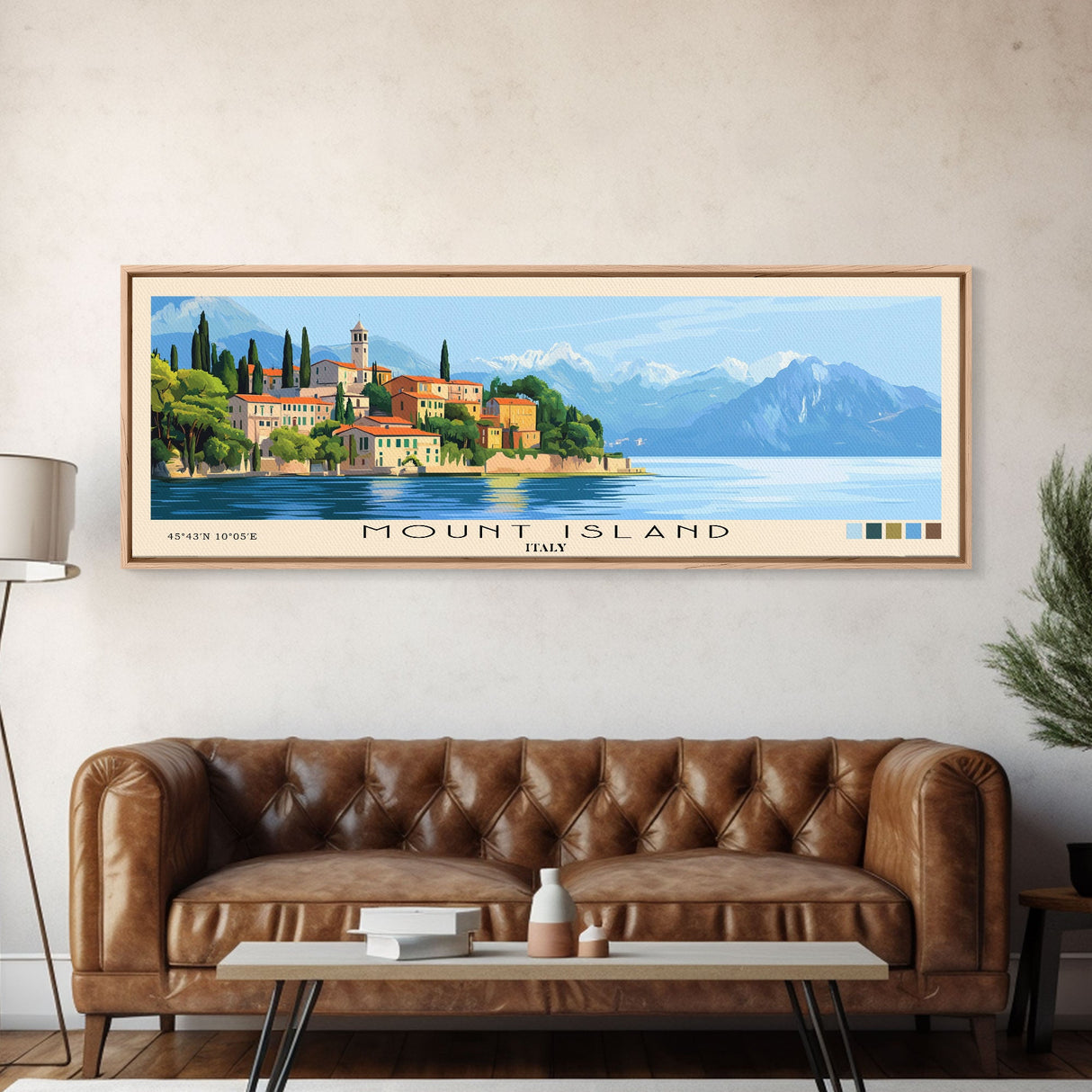 Mount island, Italy Panoramic Print, Vacation Gift, Italy Wall Art, Beach Painting, Beach Decor, Large Wall Art, Wood Frame Art