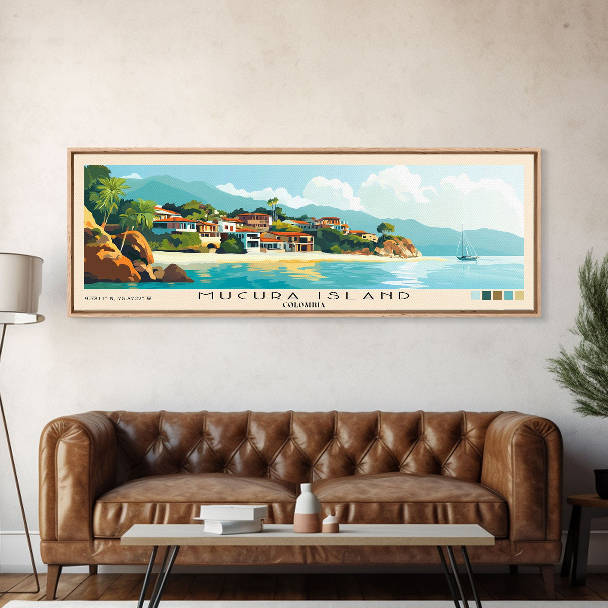 Mucura Island, Colombia Panoramic Beach Print, Vacation Gift, Colombia Wall Art, Framed Canvas Print, Framed Beach Painting