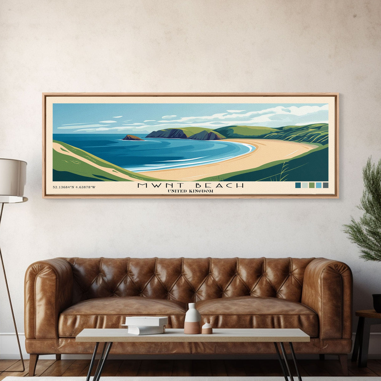 Mwnt Beach, United Kingdom Panoramic Beach Print, Vacation Gift, United Kingdom Wall Art, Framed Canvas Print, Framed Beach Painting