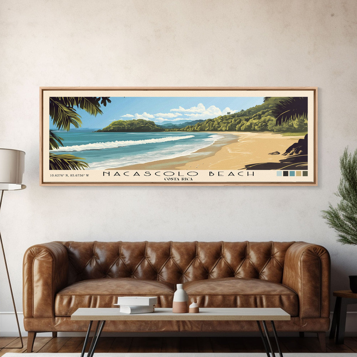 Nacascolo Beach, Costa Rica Panoramic Print, Vacation Gift, Costa Rica Wall Art, Beach Painting, Beach Decor, Large Wall Art, Wood Frame Art