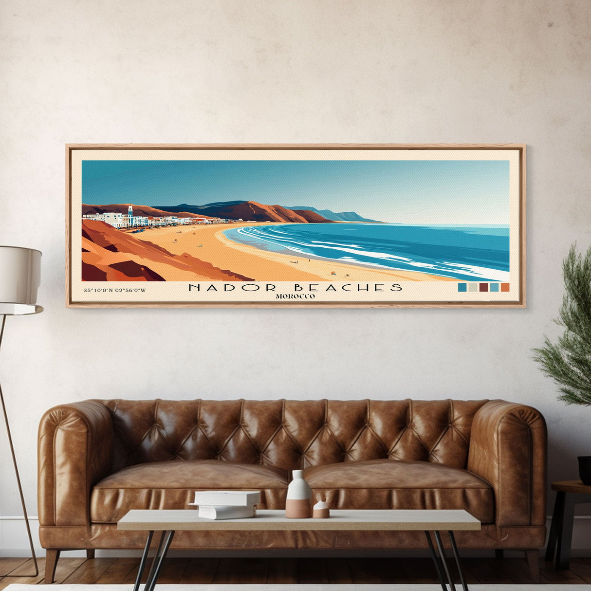 Nador Beaches, Morocco Panoramic Beach Print, Vacation Gift, Morocco Wall Art, Framed Canvas Print, Framed Beach Painting