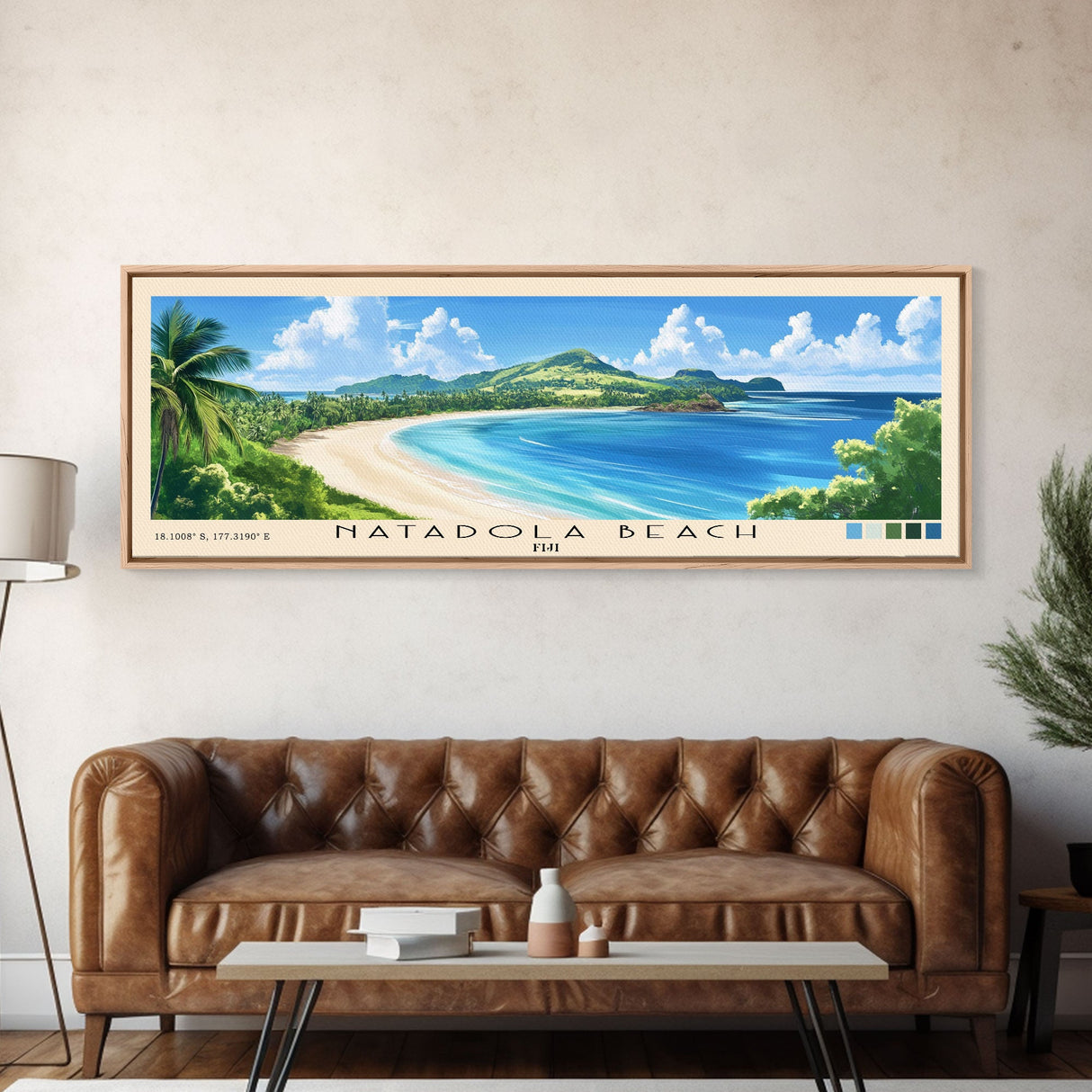 Natadola Beach, Fiji Panoramic Beach Print, Vacation Gift, Fiji Wall Art, Beach Painting, Beach Decor, Beach Painting