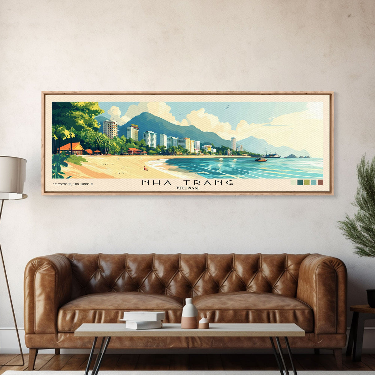 Nha Trang, Vietnam Panoramic Print, Vacation Gift, Vietnam Wall Art, Beach Painting, Beach Decor, Large Wall Art, Wood Frame Art