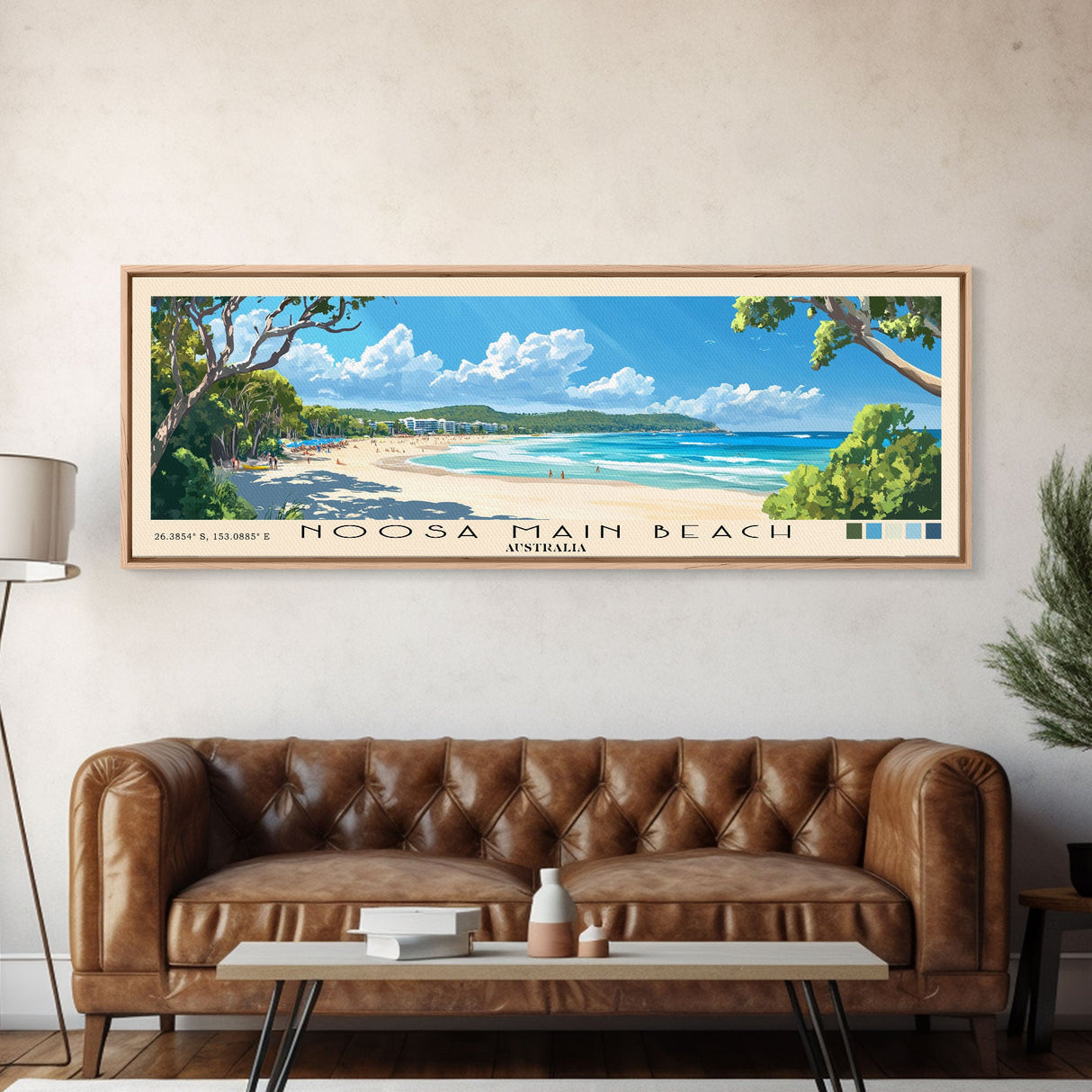 Noosa Main Beach, Australia Panoramic Print, Vacation Gift, Australia Wall Art, Beach Painting, Beach Decor, Large Wall Art, Wood Frame Art