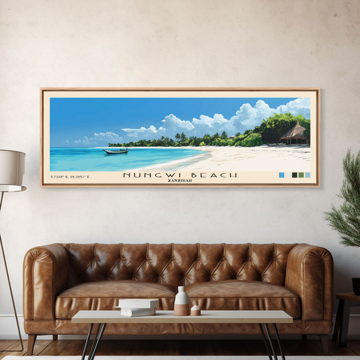 Nungwi Beach, Zanzibar Panoramic Beach Print, Vacation Gift, Zanzibar Wall Art, Framed Canvas Print, Framed Beach Painting