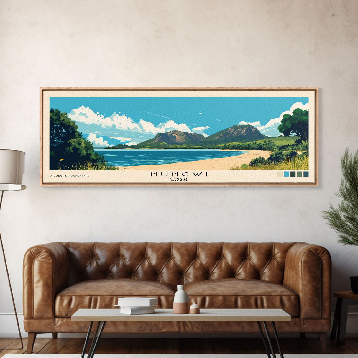 Nungwi, Tanzai Panoramic Print, Vacation Gift, Tanzai Wall Art, Beach Painting, Beach Decor, Large Wall Art, Wood Frame Art