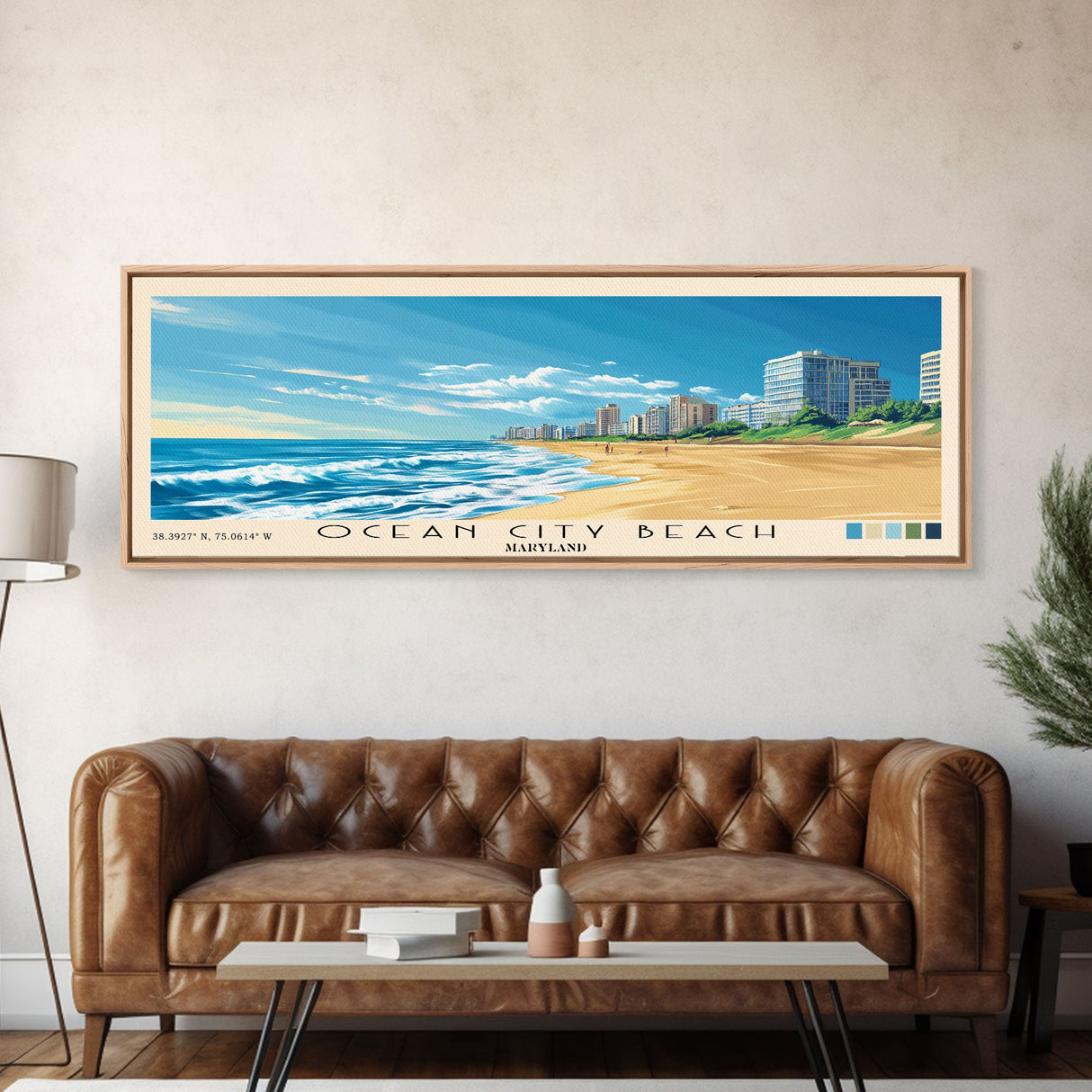 Ocean City Beach, Maryland Panoramic Beach Print, Vacation Gift, Maryland Wall Art, Beach Painting, Beach Decor, Beach Painting