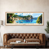 Paleokastritsa, Greece Panoramic Beach Print, Vacation Gift, Greece Wall Art, Framed Canvas Print, Framed Beach Painting