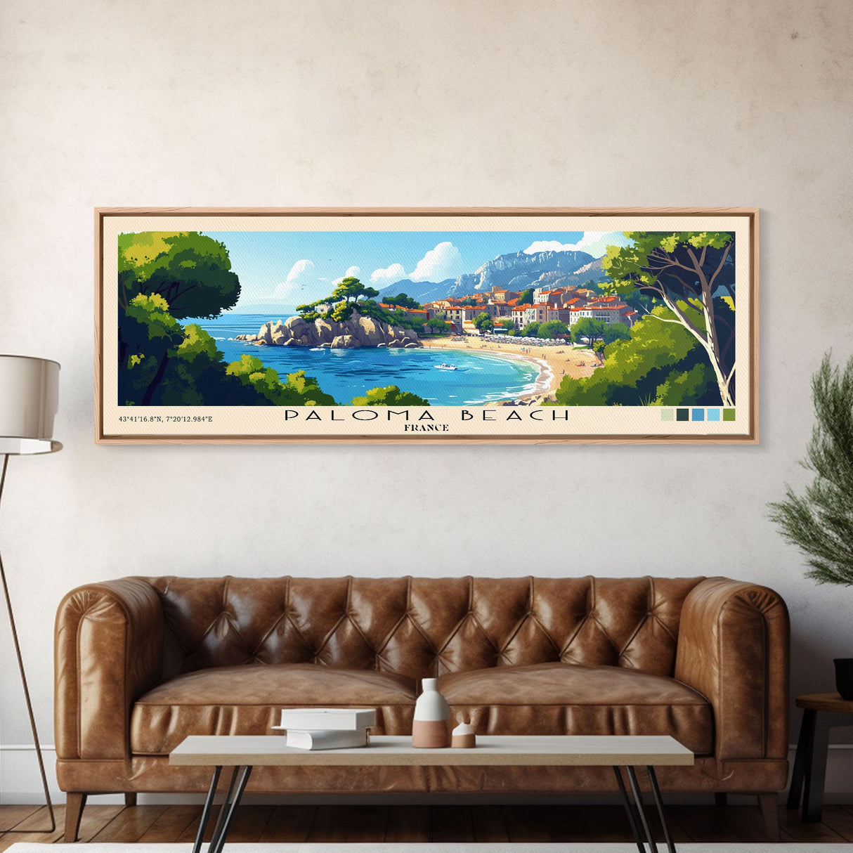 Paloma Beach, France Panoramic Print, Vacation Gift, France Wall Art, Beach Painting, Beach Decor, Large Wall Art, Wood Frame Art