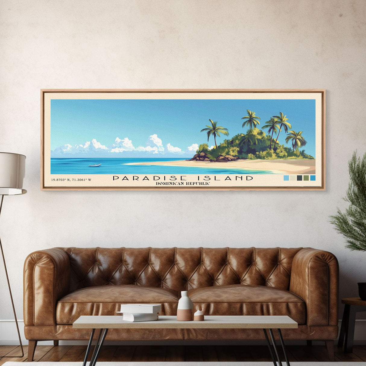 Paradise Island, Dominican Republic Panoramic Beach Print, Vacation Gift, Dominican Republic Wall Art, Framed Canvas Print, Framed Beach Painting