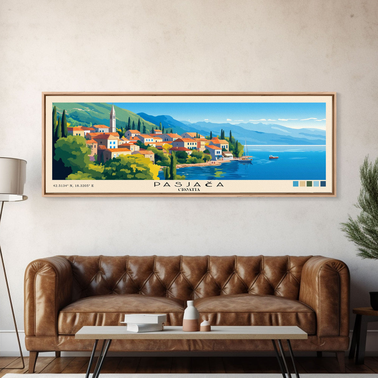 Pasjača, Croatia Panoramic Beach Print, Vacation Gift, Croatia Wall Art, Framed Canvas Print, Framed Beach Painting