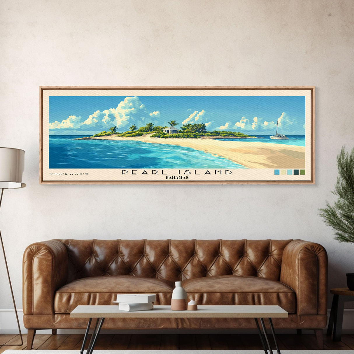 Pearl Island, Bahamas Panoramic Print, Vacation Gift, Bahamas Wall Art, Beach Painting, Beach Decor, Large Wall Art, Wood Frame Art