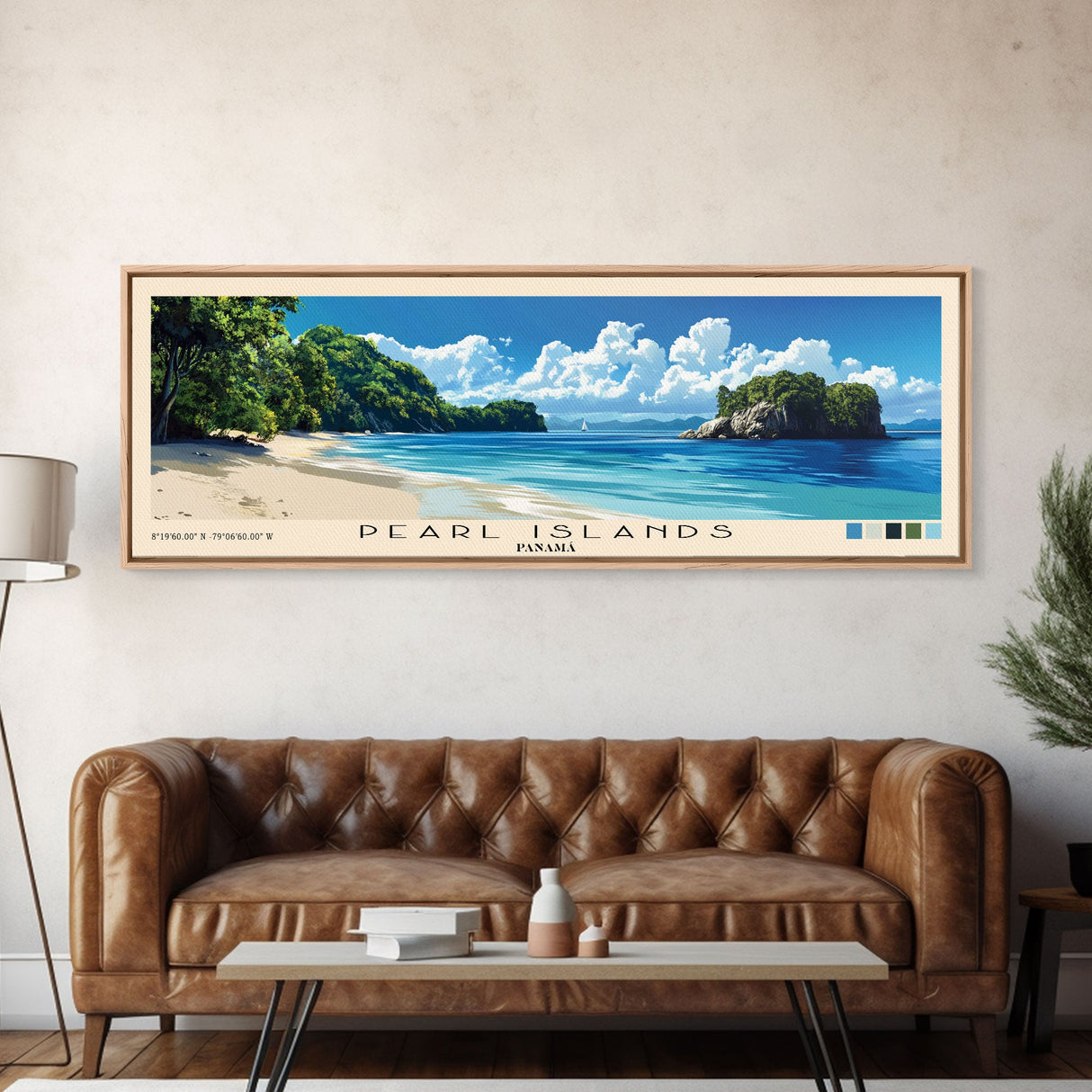 Pearl Islands, Panamá Panoramic Beach Print, Vacation Gift, Panamá Wall Art, Framed Canvas Print, Framed Beach Painting