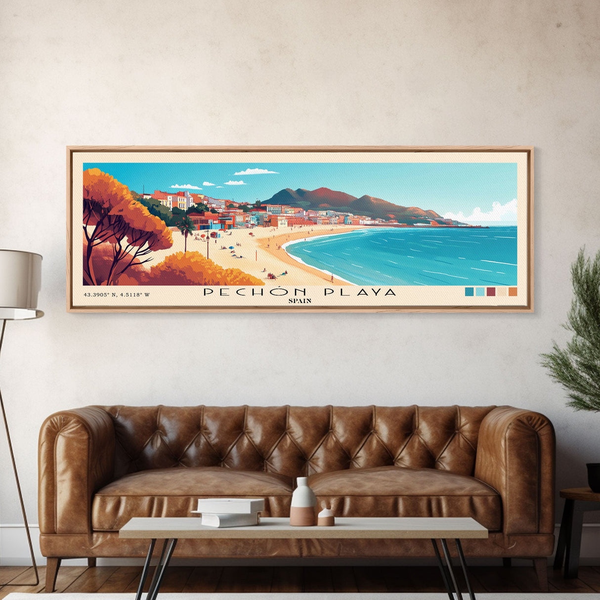 Pechón Playa, Spain Panoramic Print, Vacation Gift, Spain Wall Art, Beach Painting, Beach Decor, Beach Or Lakehouse Art