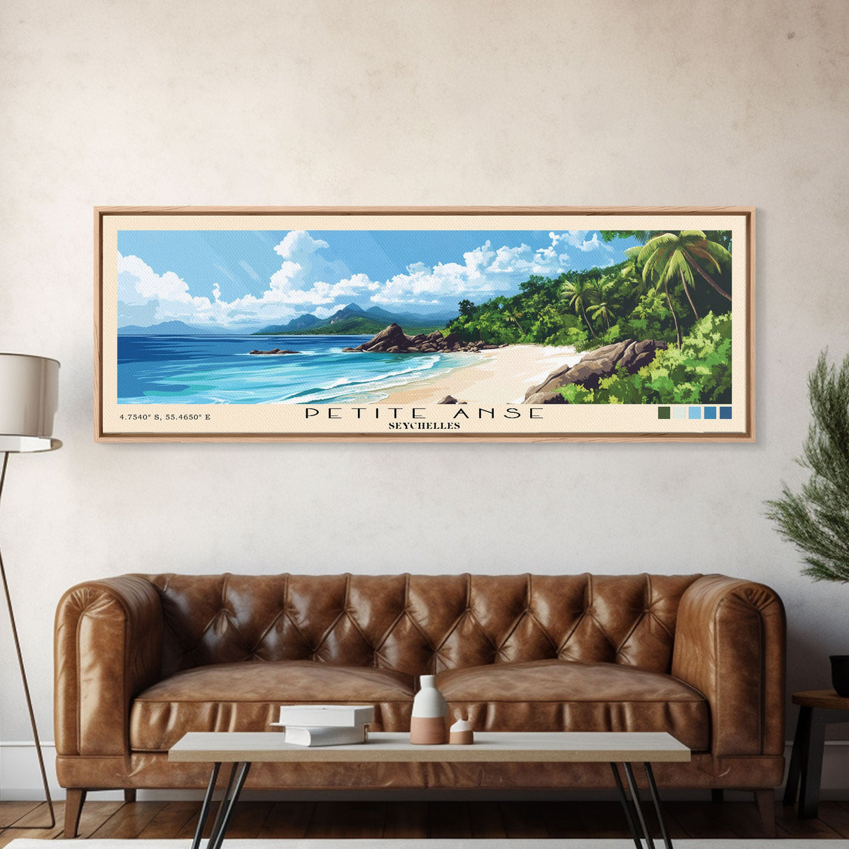 Petite Anse, Seychelles Panoramic Print, Vacation Gift, Seychelles Wall Art, Beach Painting, Beach Decor, Large Wall Art, Wood Frame Art