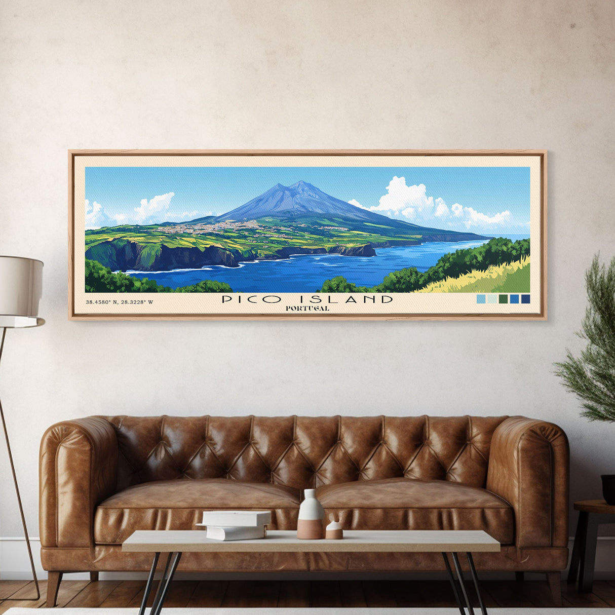 Pico Island, Portugal Panoramic Beach Print, Vacation Gift, Portugal Wall Art, Framed Canvas Print, Framed Beach Painting