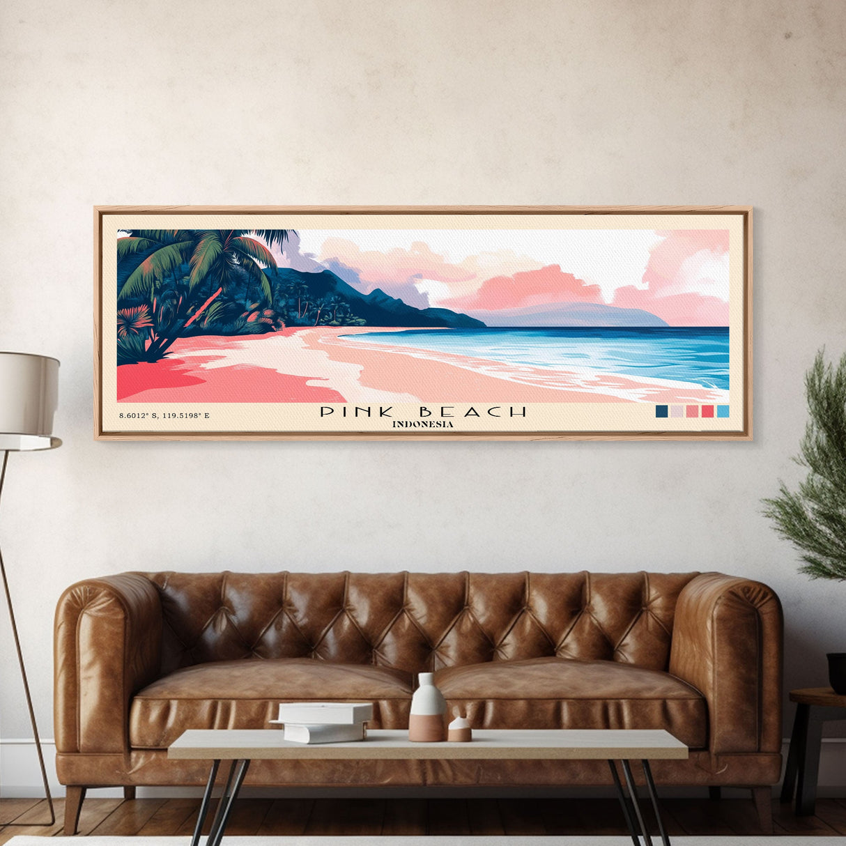 Pink Beach, Indonesia Panoramic Print, Vacation Gift, Indonesia Wall Art, Vacation Wall Art, Vacatation Memories, Beach Decor, Beach Or Lakehouse Art