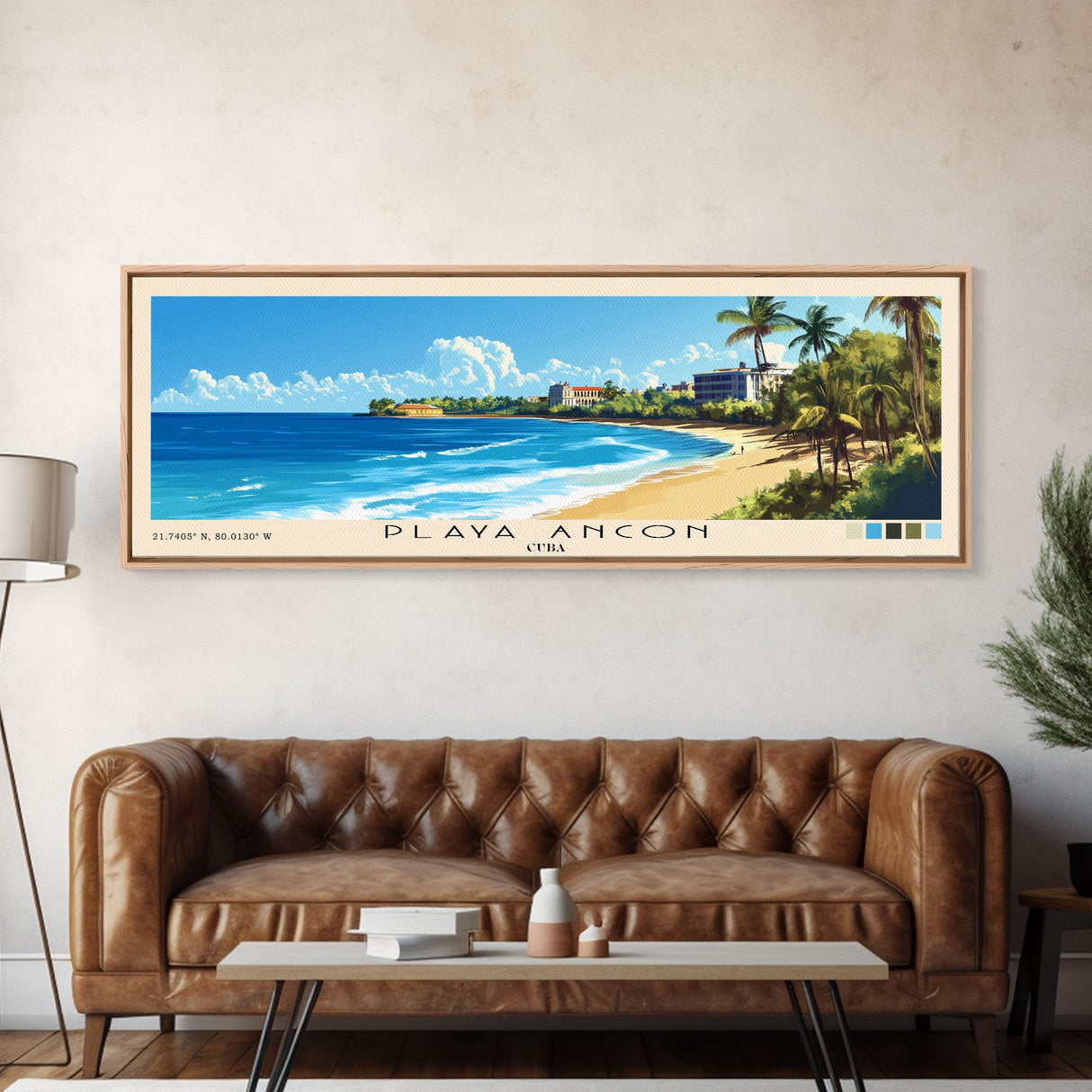 Playa Ancon, Cuba Panoramic Beach Print, Vacation Gift, Cuba Wall Art, Framed Canvas Print, Framed Beach Painting