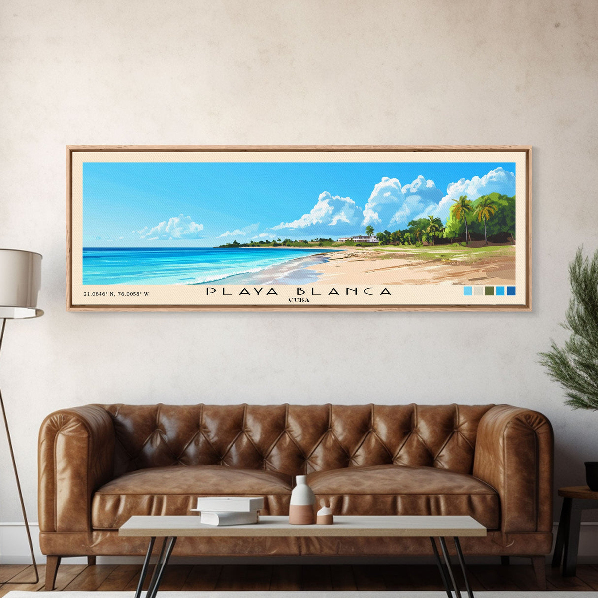 Playa Blanca, Cuba Panoramic Print, Vacation Gift, Cuba Wall Art, Beach Painting, Beach Decor, Large Wall Art, Wood Frame Art