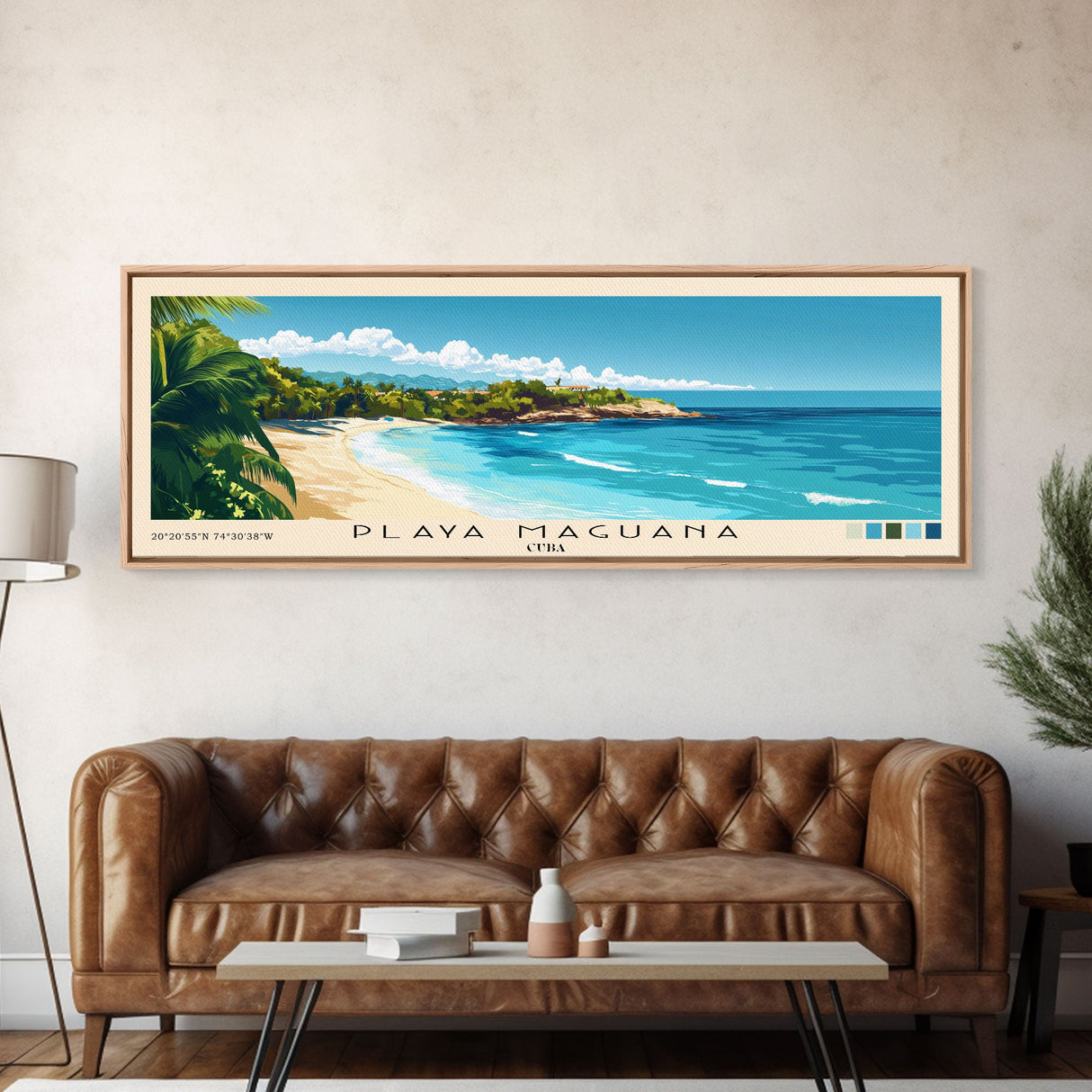 Playa Maguana, Cuba Panoramic Beach Print, Vacation Gift, Cuba Wall Art, Beach Painting, Beach Decor, Beach Painting