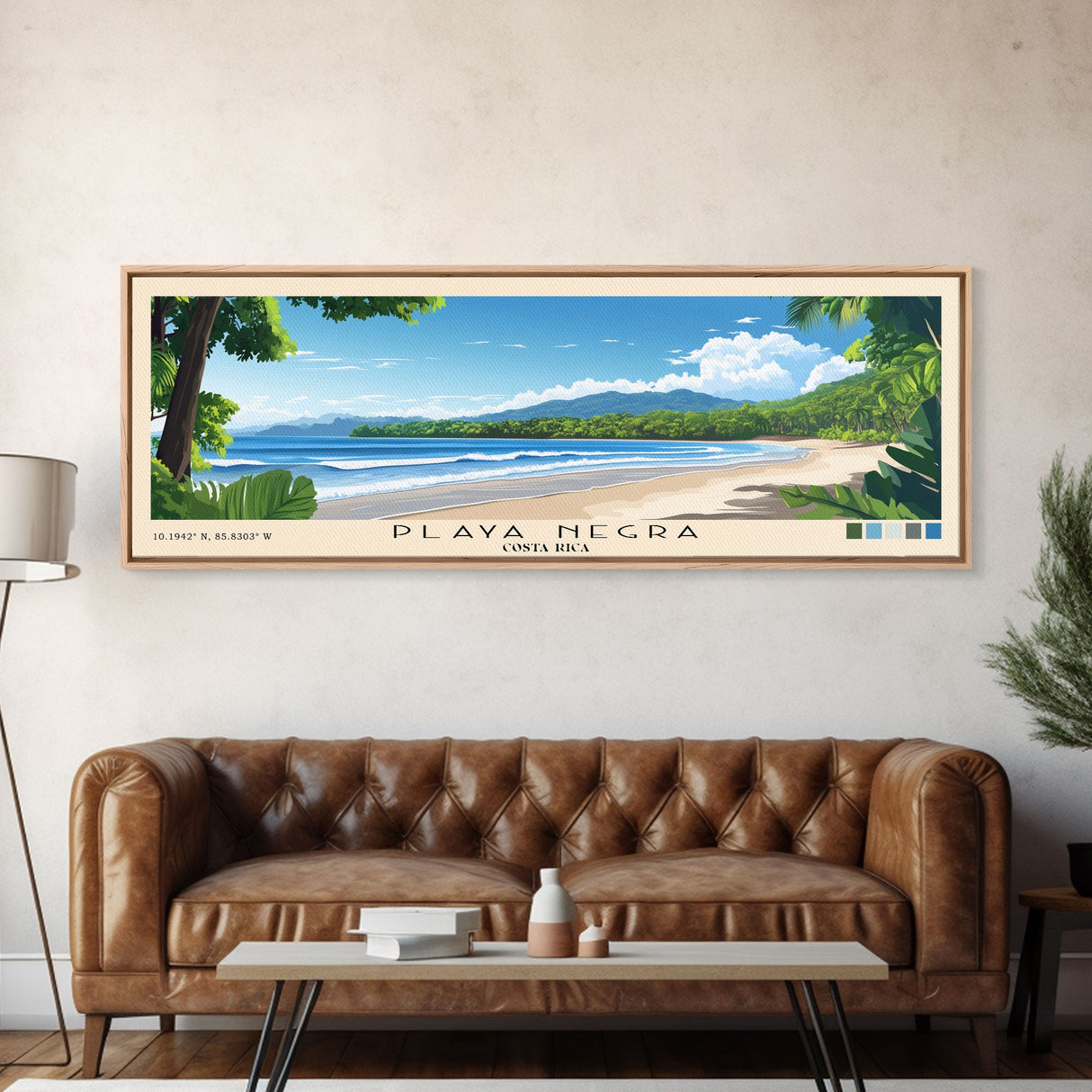 Playa Negra, Costa Rica Panoramic Print, Vacation Gift, Costa Rica Wall Art, Beach Painting, Beach Decor, Large Wall Art, Wood Frame Art