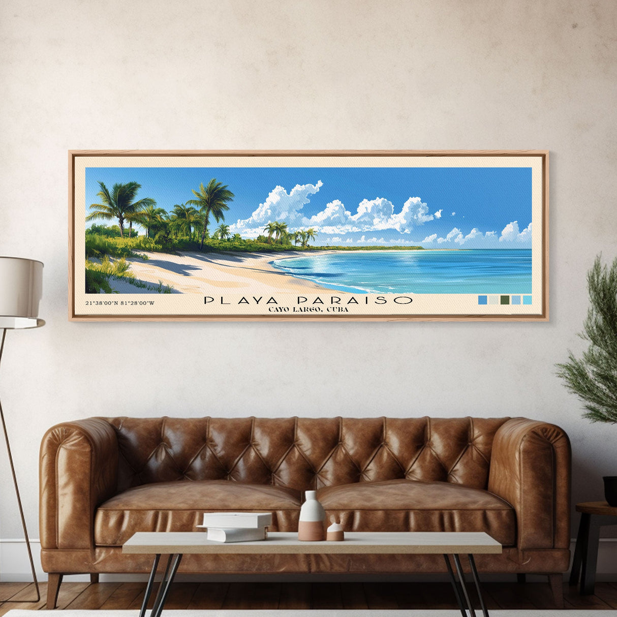 Playa Paraiso, Cayo Largo, Cuba Panoramic Beach Print, Vacation Gift, Cayo Largo, Cuba Wall Art, Framed Canvas Print, Framed Beach Painting