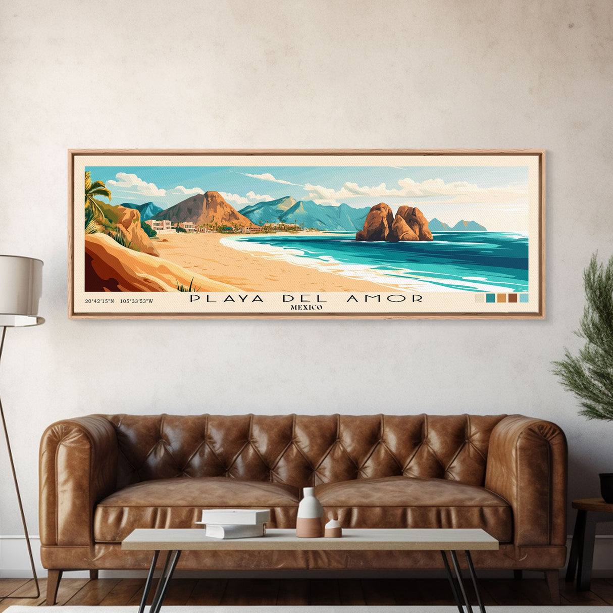 Playa del Amor, Mexico Panoramic Beach Print, Vacation Gift, Mexico Wall Art, Beach Painting, Beach Decor, Beach Painting