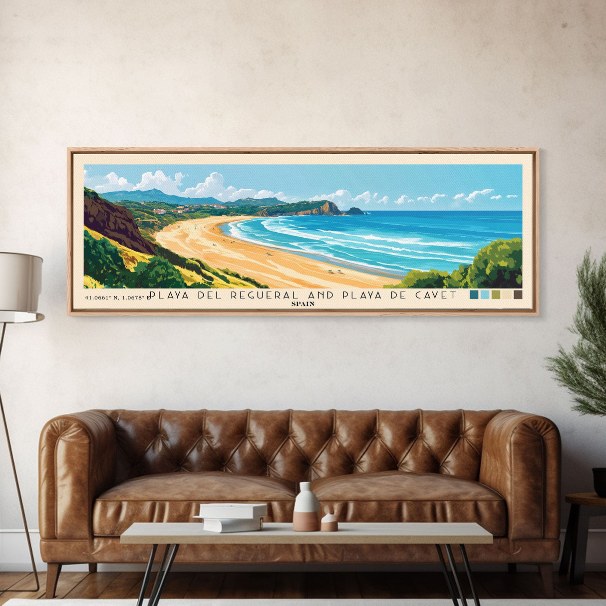 Playa del Regueral and Playa de Cavet, Spain Panoramic Print, Vacation Gift, Spain Wall Art, Beach Painting, Beach Decor, Large Wall Art, Wood Frame Art