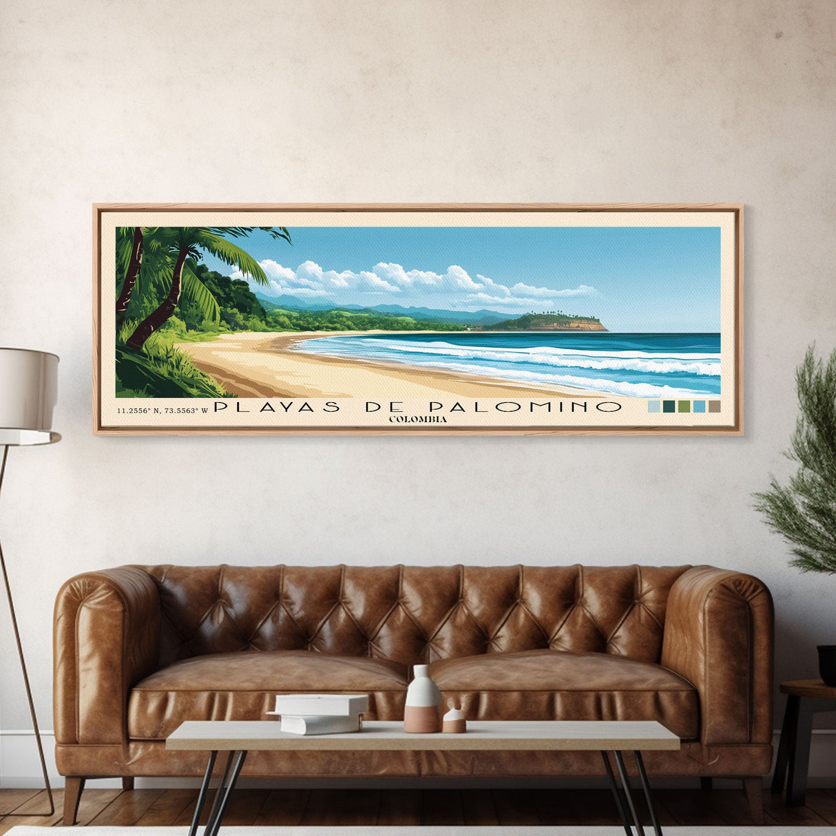 Playas de Palomino, Colombia Panoramic Beach Print, Vacation Gift, Colombia Wall Art, Framed Canvas Print, Framed Beach Painting