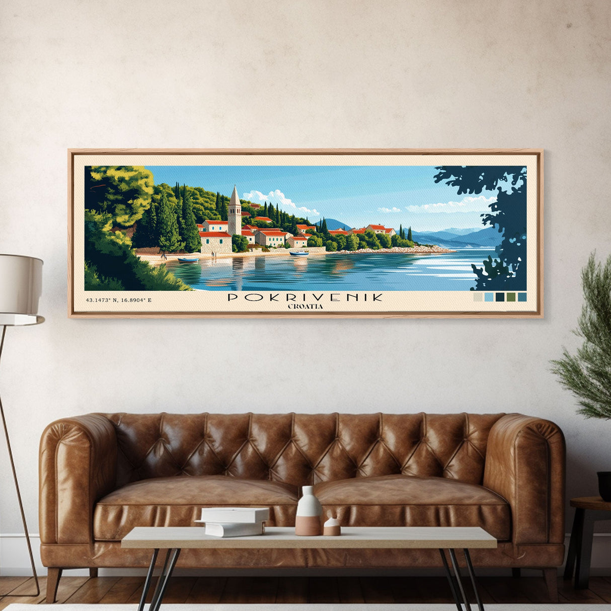 Pokrivenik, Croatia Panoramic Print, Vacation Gift, Croatia Wall Art, Beach Painting, Beach Decor, Beach Or Lakehouse Art