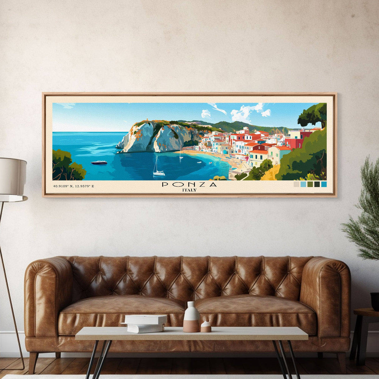 Ponza, Italy Panoramic Beach Print, Vacation Gift, Italy Wall Art, Beach Painting, Beach Decor, Beach Painting