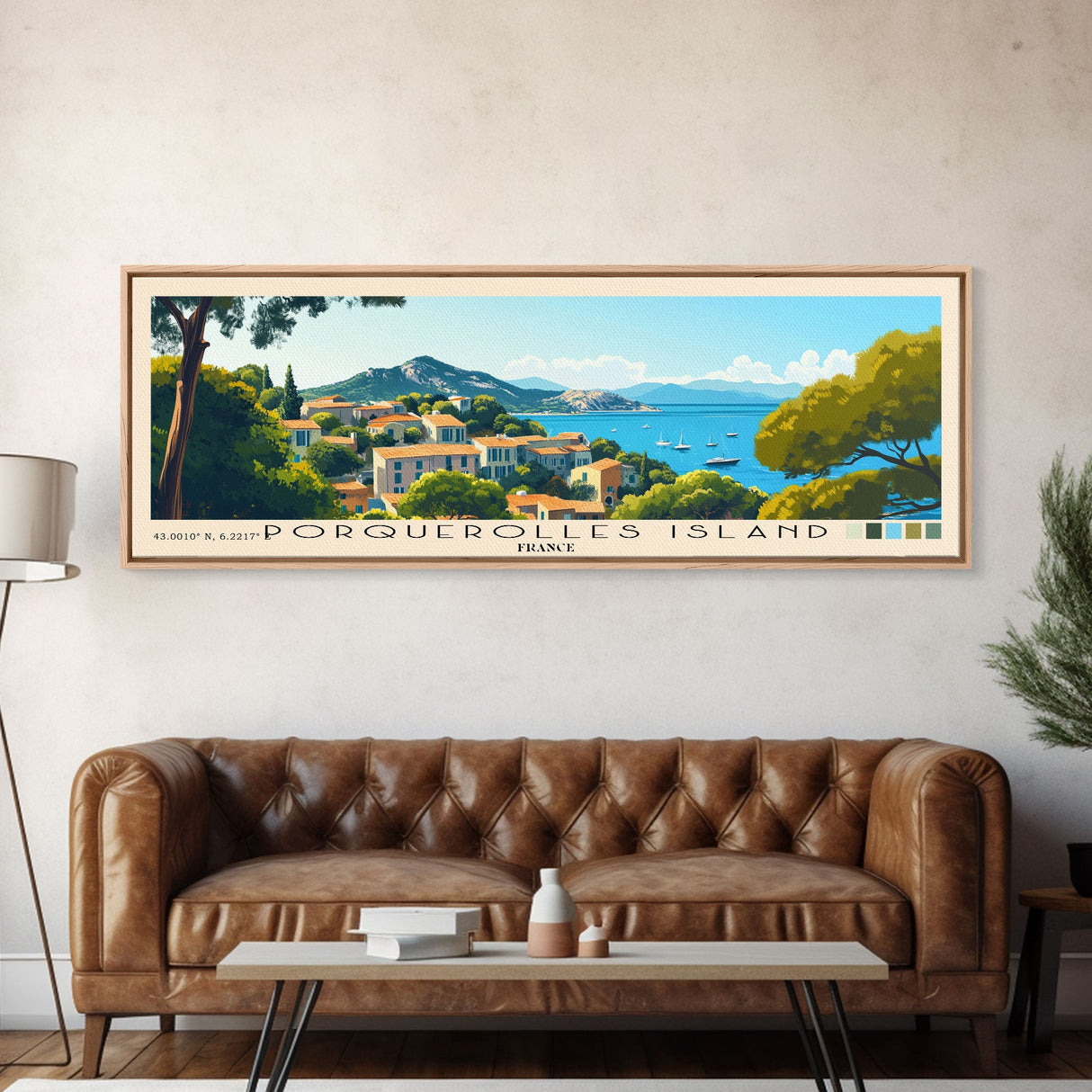 Porquerolles Island, France Panoramic Print, Vacation Gift, France Wall Art, Beach Painting, Beach Decor, Large Wall Art, Wood Frame Art