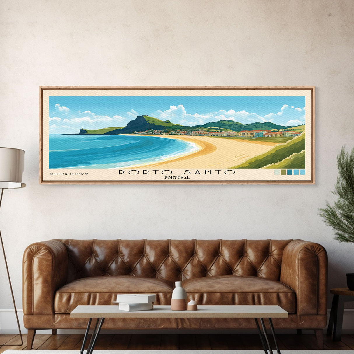 Porto Santo, Portugal Panoramic Beach Print, Vacation Gift, Portugal Wall Art, Framed Canvas Print, Framed Beach Painting