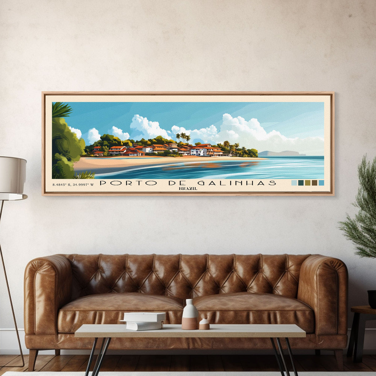 Porto de Galinhas, Brazil Panoramic Print, Vacation Gift, Brazil Wall Art, Beach Painting, Beach Decor, Large Wall Art, Wood Frame Art