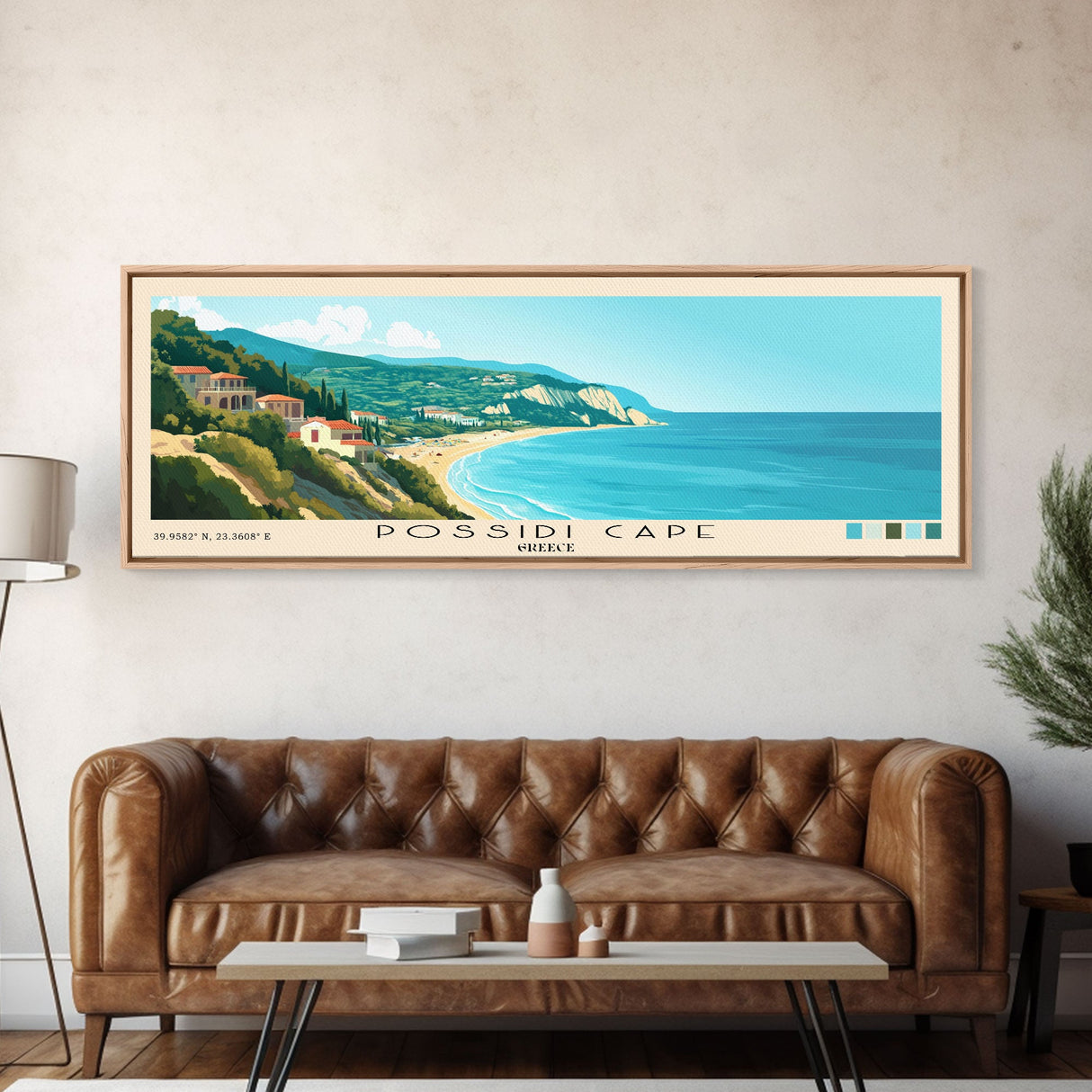 Possidi Cape, Greece Panoramic Beach Print, Vacation Gift, Greece Wall Art, Beach Painting, Beach Decor, Beach Painting