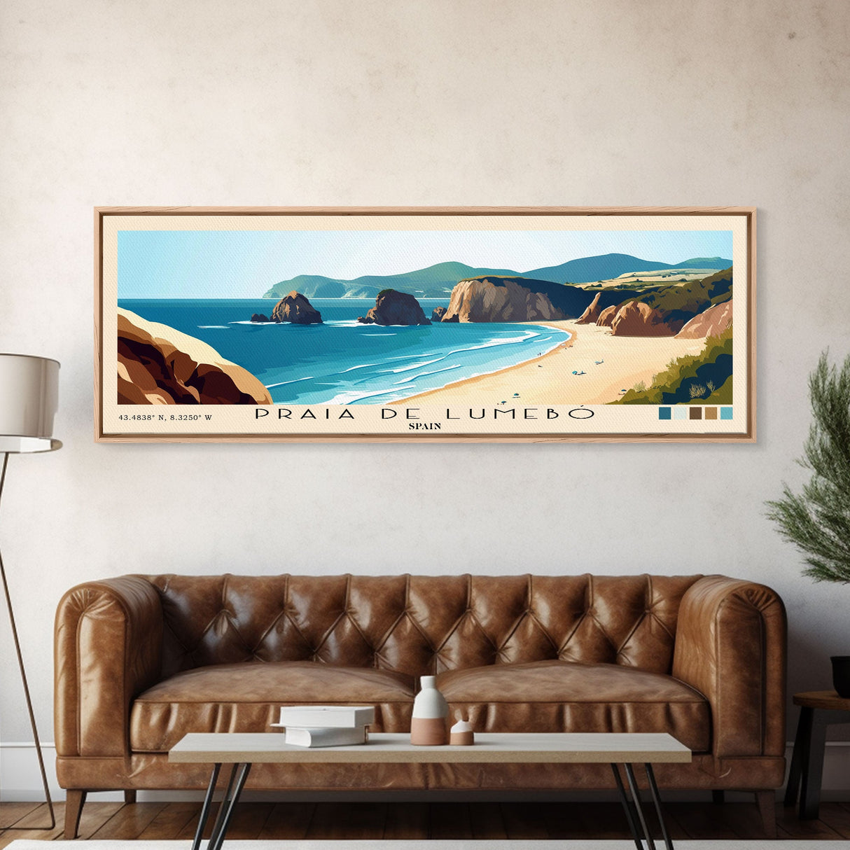 Praia de Lumebó, Spain Panoramic Beach Print, Vacation Gift, Spain Wall Art, Framed Canvas Print, Framed Beach Painting