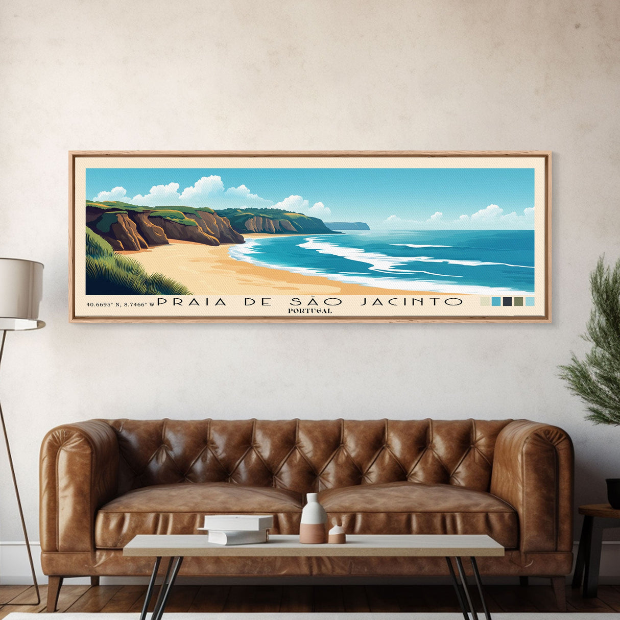 Praia de São Jacinto, Portugal Panoramic Print, Vacation Gift, Portugal Wall Art, Beach Painting, Beach Decor, Large Wall Art, Wood Frame Art