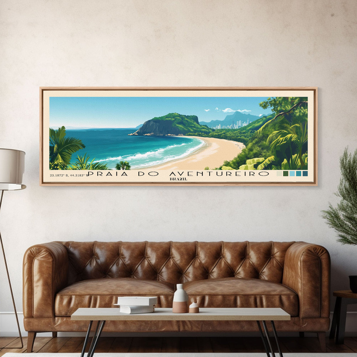 Praia do Aventureiro, Brazil Panoramic Beach Print, Vacation Gift, Brazil Wall Art, Framed Canvas Print, Framed Beach Painting