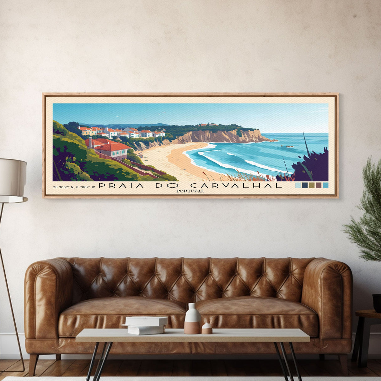 Praia do Carvalhal, Portugal Panoramic Print, Vacation Gift, Portugal Wall Art, Beach Painting, Beach Decor, Beach Or Lakehouse Art