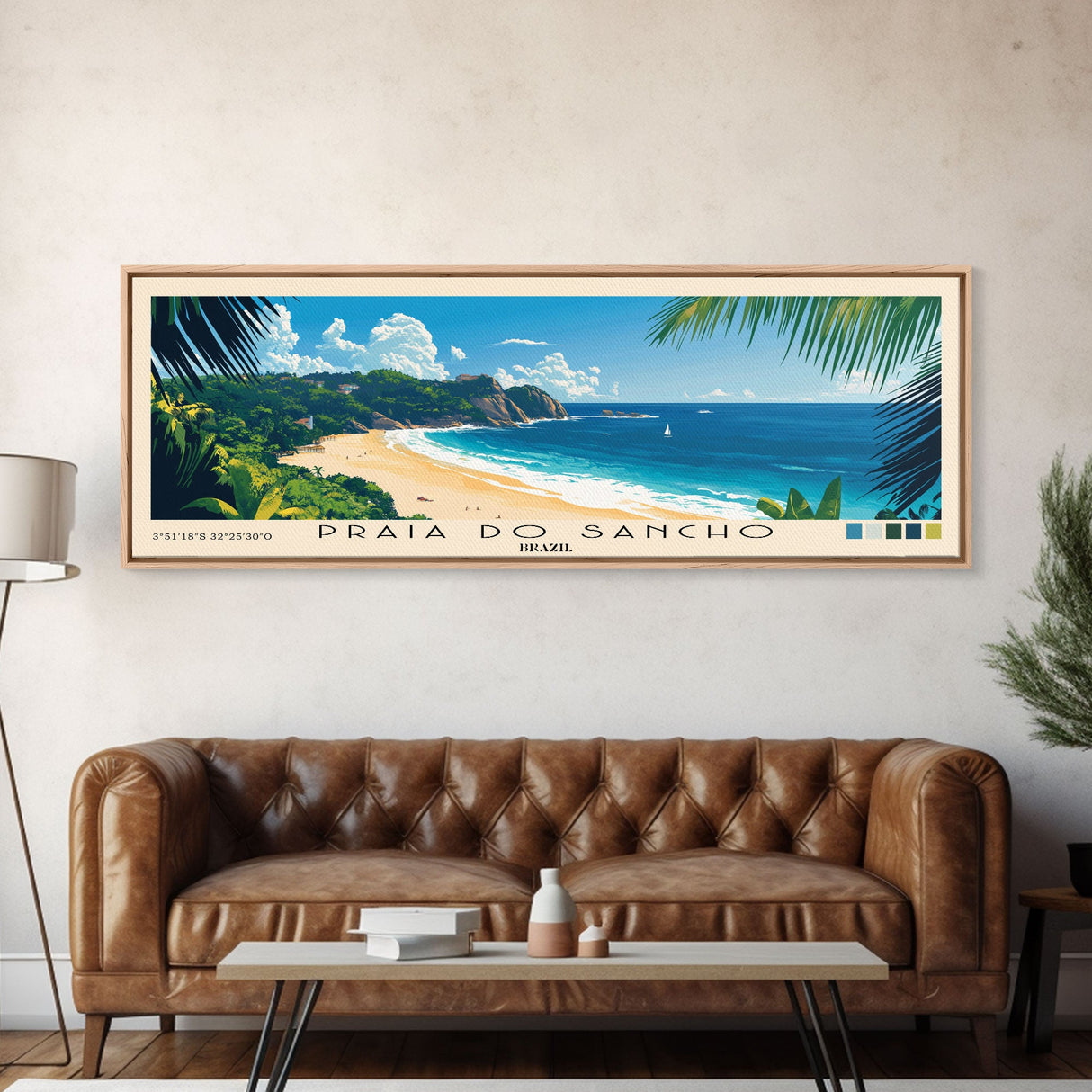 Praia do Sancho, Brazil Panoramic Beach Print, Vacation Gift, Brazil Wall Art, Beach Painting, Beach Decor, Beach Painting