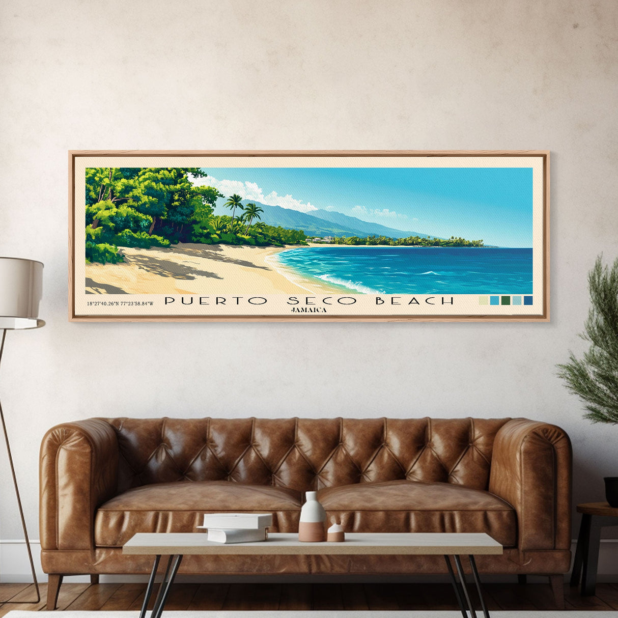 Puerto Seco Beach, Jamaica Panoramic Beach Print, Vacation Gift, Jamaica Wall Art, Beach Painting, Beach Decor, Beach Painting